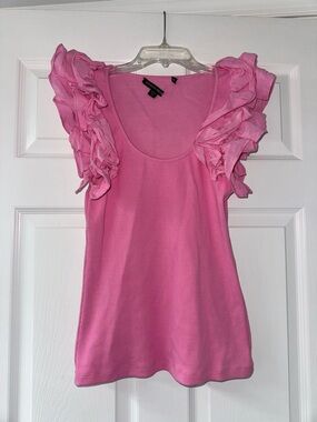 Boston Proper Light Pink Linen Ruffle Ribbed Top!